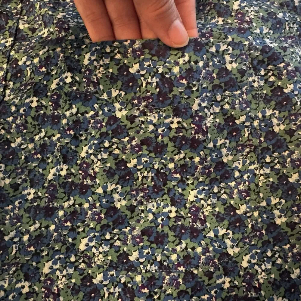 J.Crew Secret Wash Floral Button Down Cotton Shirt Blue Green Classic Fit Medium